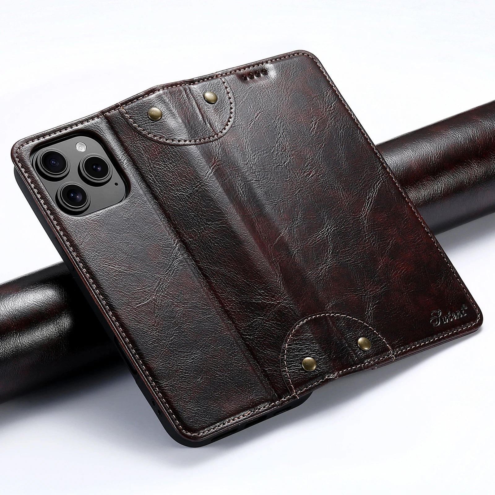 Premium Leather Flip Wallet Case for iPhone 16 Series