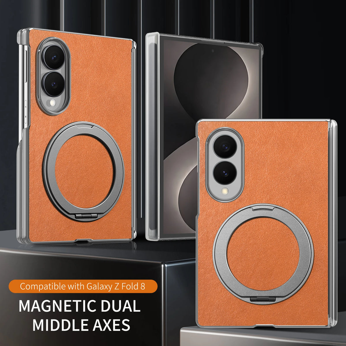 Luxury Magnetic Leather Case with 360° Rotating Kickstand for Samsung Galaxy Z Fold 8