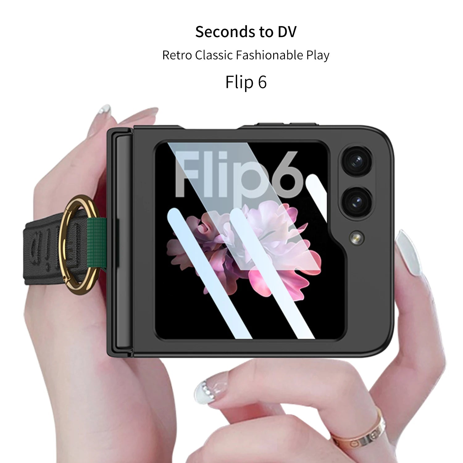 Shockproof Hard PC Case with Wrist Strap Ring for Samsung Galaxy Z Flip 6