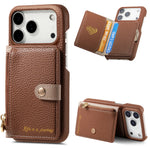 Retro Lychee Pattern Leather Wallet Case with Vertical Card Slot for iPhone 17 Series