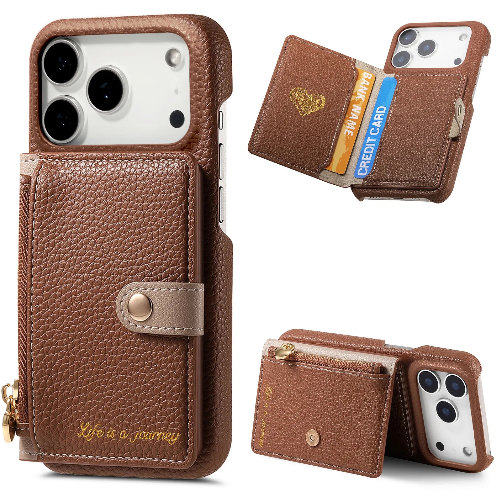 Retro Lychee Pattern Leather Wallet Case with Vertical Card Slot for iPhone 17 Series