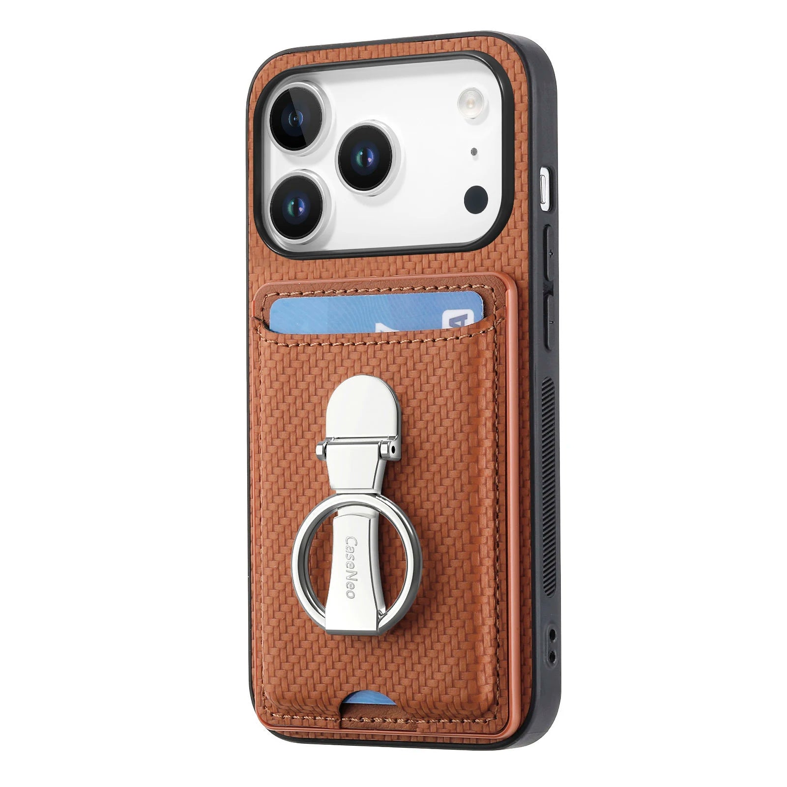 Multi-Functional Leather Wallet Case with Foldable Ring Holder & Vertical Card Slot for iPhone 17 Series