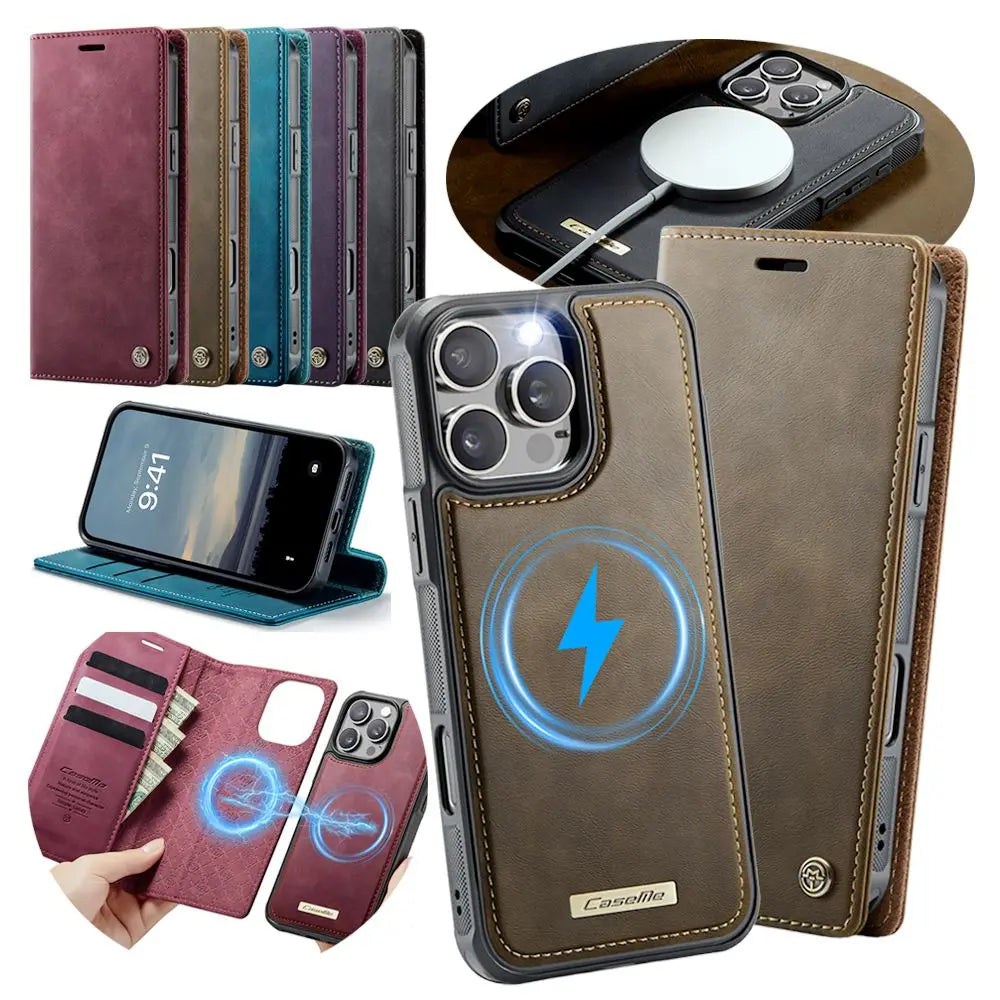 Slim MagSafe Leather Card Wallet Case for iPhone 15 Series