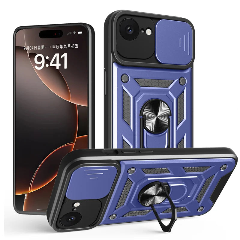 Heavy Duty Shockproof Armor Case with Slide Lens Protection for iPhone 16e