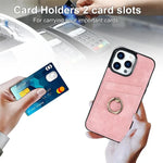 Shockproof Retro PU Leather Case with Ring & Card Slots for iPhone 16 Series
