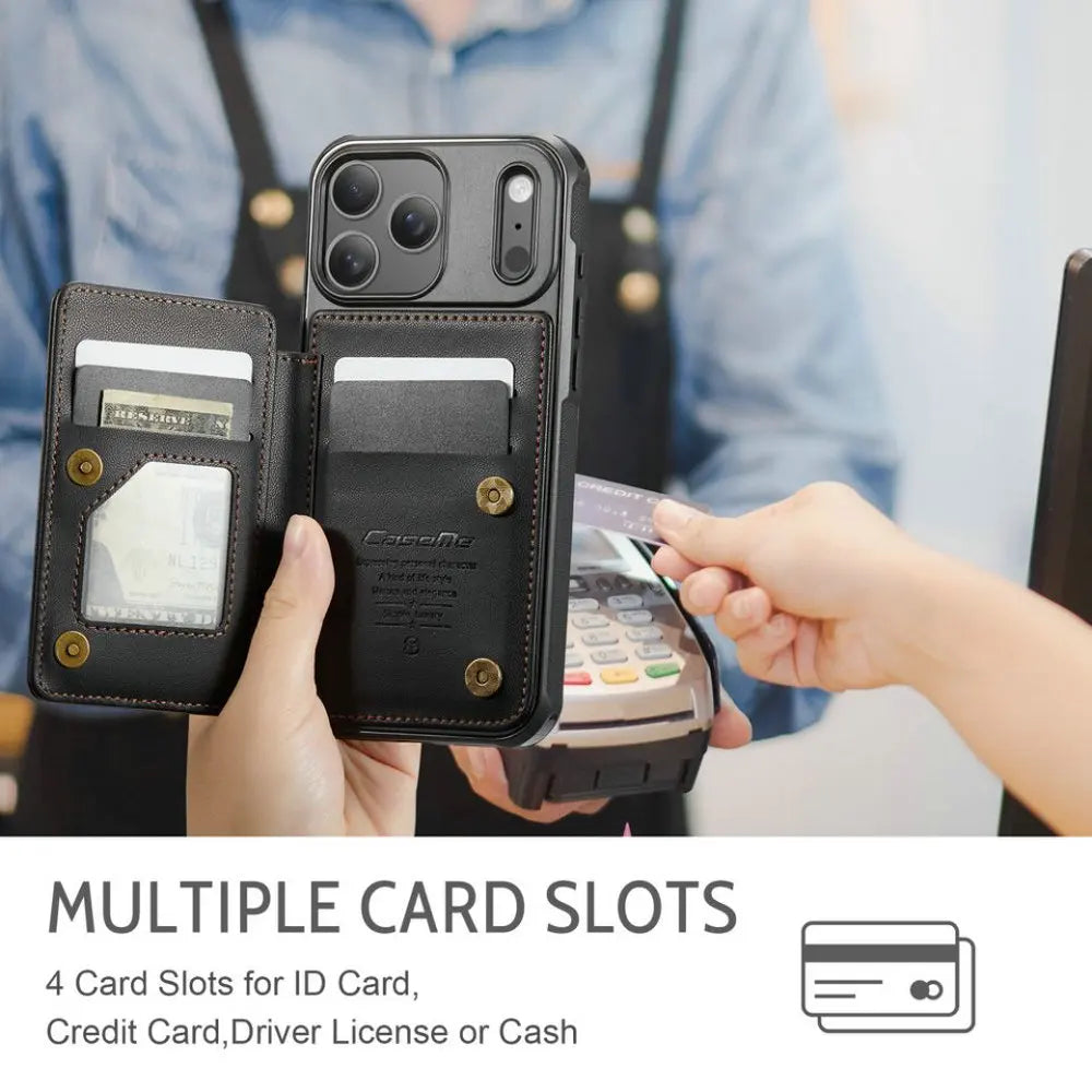 Protective Leather Back Wallet Case with RFID Shield for iPhone 17 Series