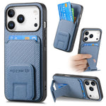 Carbon Fiber Pattern Magnetic Leather Wallet Case with Invisible Kickstand for iPhone 17 Series