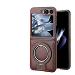 Shockproof Luxury Leather Magnetic Case with Ring Bracket for Samsung Galaxy Z Flip 6
