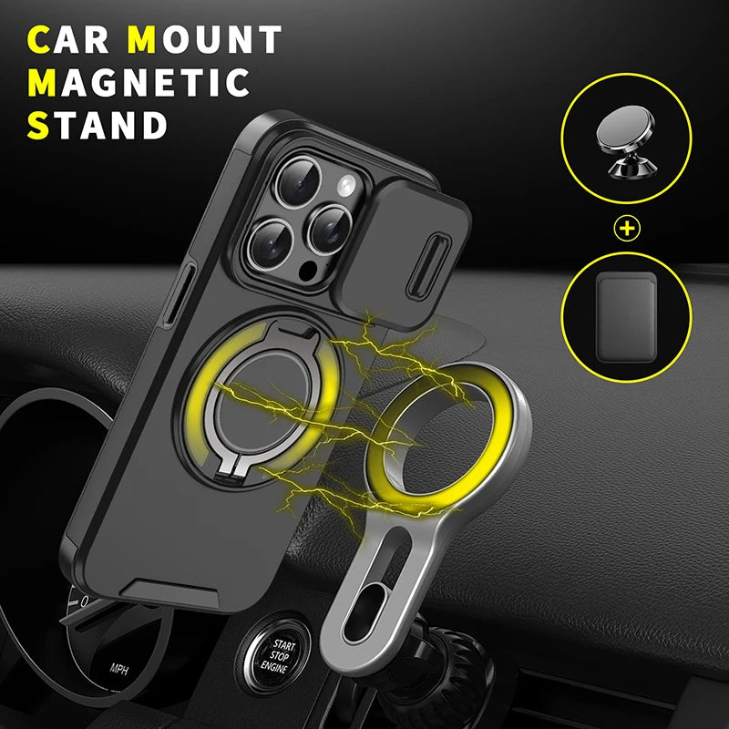 iPhone 16 Series TPU + PC Bumper Case with 360° Rotating Hidden Metal Ring