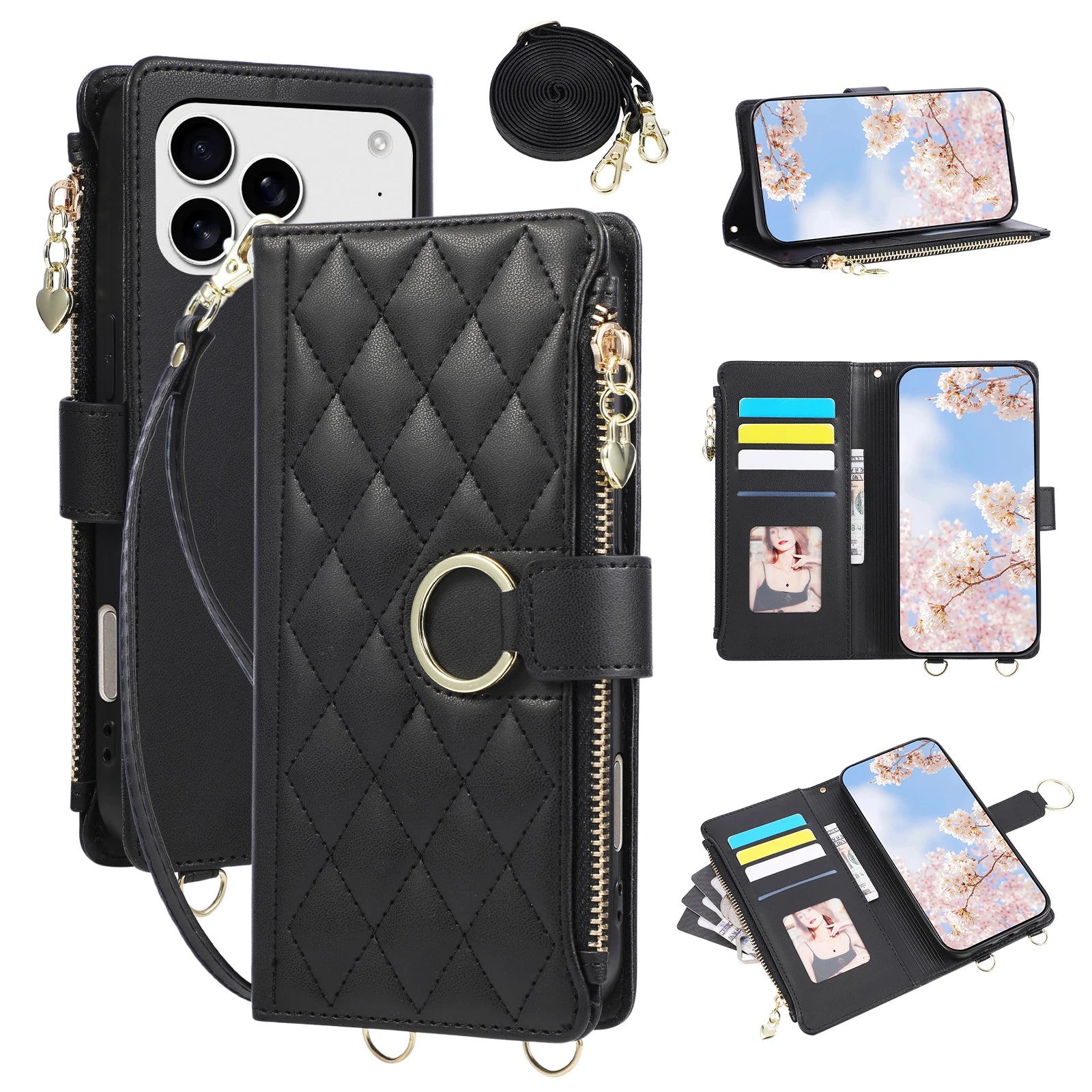 Premium Crossbody Zipper Leather Flip Case for iPhone 17 Series