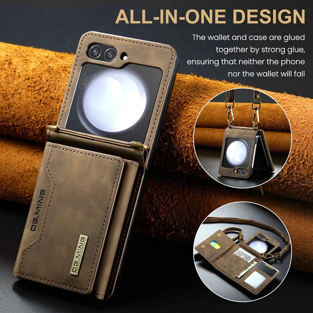 Crossbody Leather Wallet Case with Card Slots for Samsung Galaxy Z Flip 6