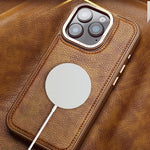 Luxury PU Leather Magsafe Phone Case with Reinforced Metal Camera Frame for iPhone 16 Series