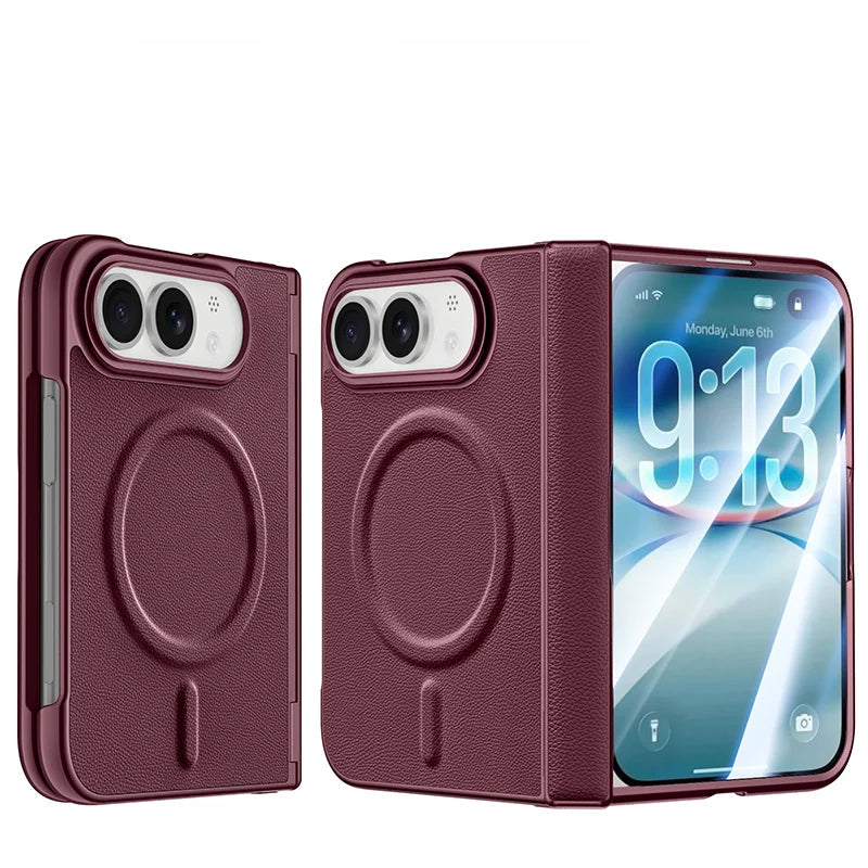 Vegan Leather Shockproof Foldable Case with Full Hinge Protection for iPhone Duo