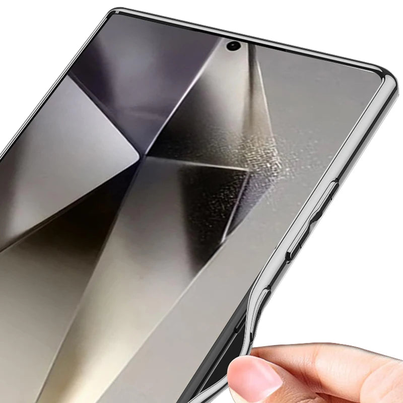 Electroplating Plain Leather + Soft TPU Edge Camera Protection Case for Samsung Galaxy S24 Ultra