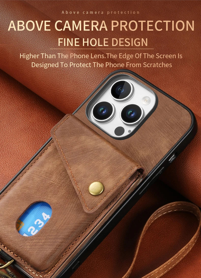 Shockproof Leather Wallet Case with Kickstand & Card Holder for iPhone 15 Series