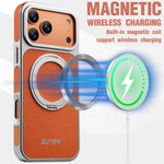 Litchi Texture MagSafe Case with Built-in Ring Stand for iPhone 17 Series