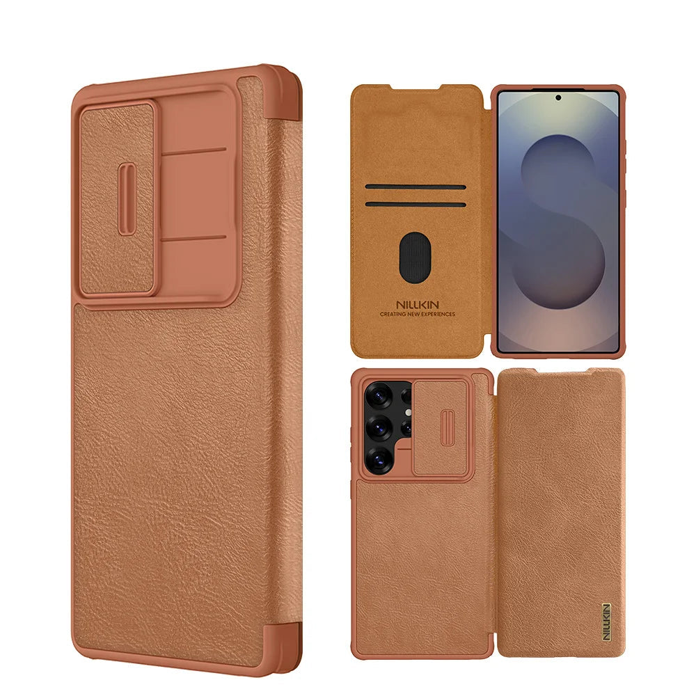 Protective Sliding Camera Leather Flip Case for Samsung Galaxy S25 Series