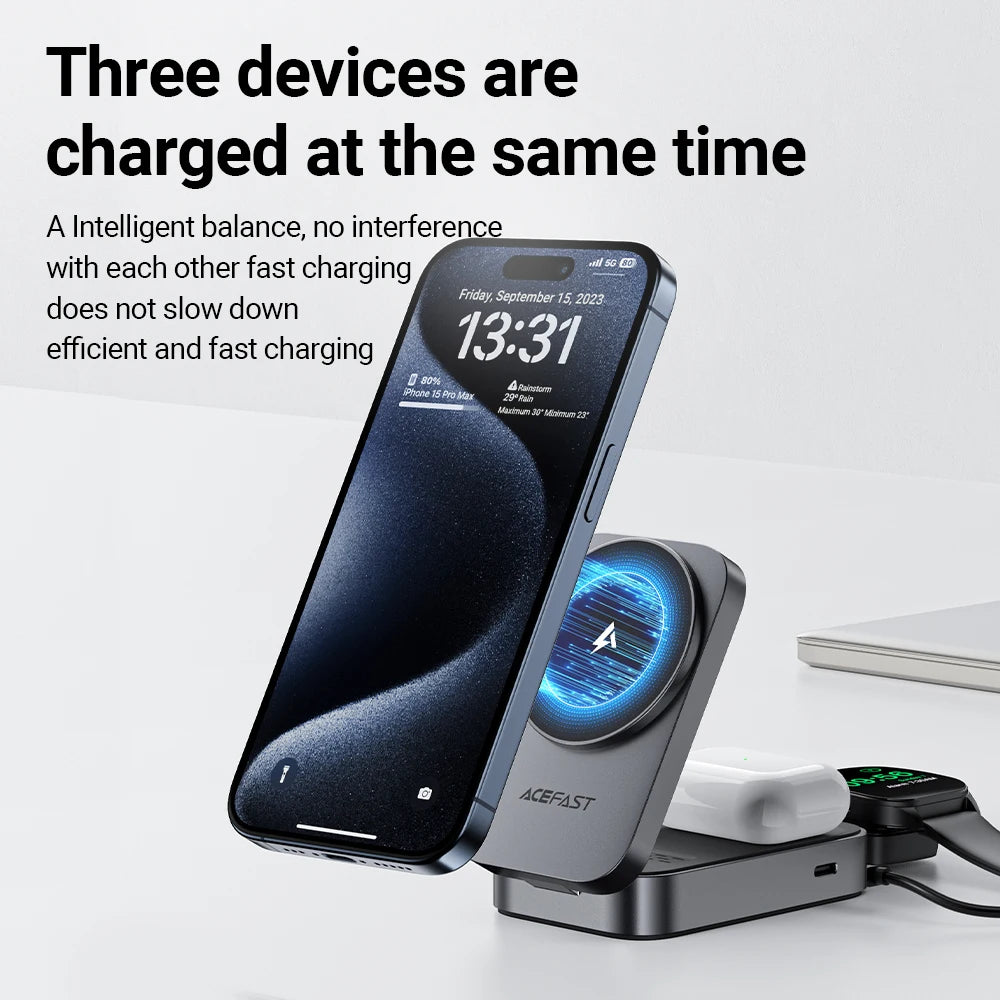 ACEFAST E22 3-in-1 Foldable 15W Magnetic Wireless Charging Station