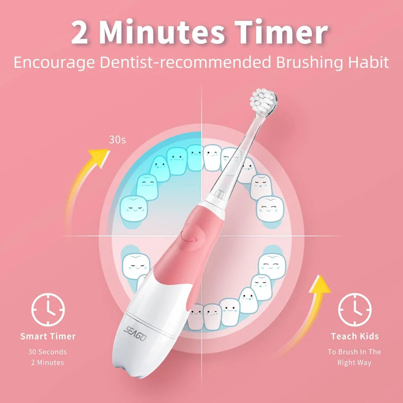 SEAGO Toddler Electric Toothbrush for Babies & 12 Replacement Heads