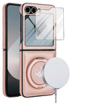 Protective Leather Magnetic Case with Ring Bracket & Glass Film for Samsung Galaxy Z Flip 6
