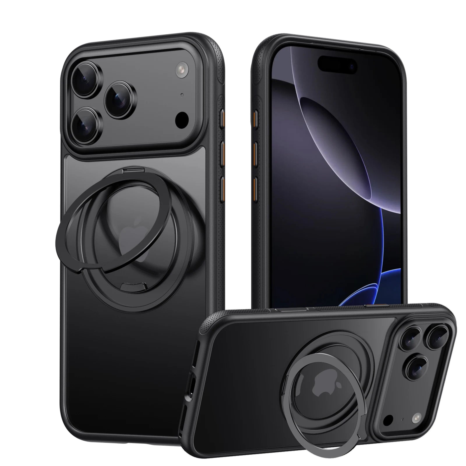 iPhone 17 Series Transparent MagSafe Case with 360° Rotating Ring Holder