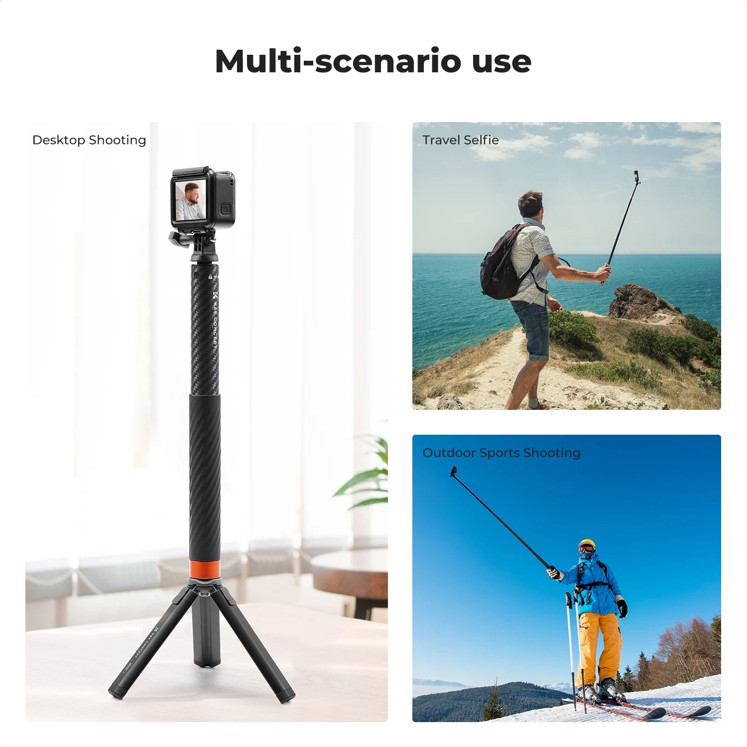 K&F Concept Long Carbon Selfie Stick for Sports & Action Cameras