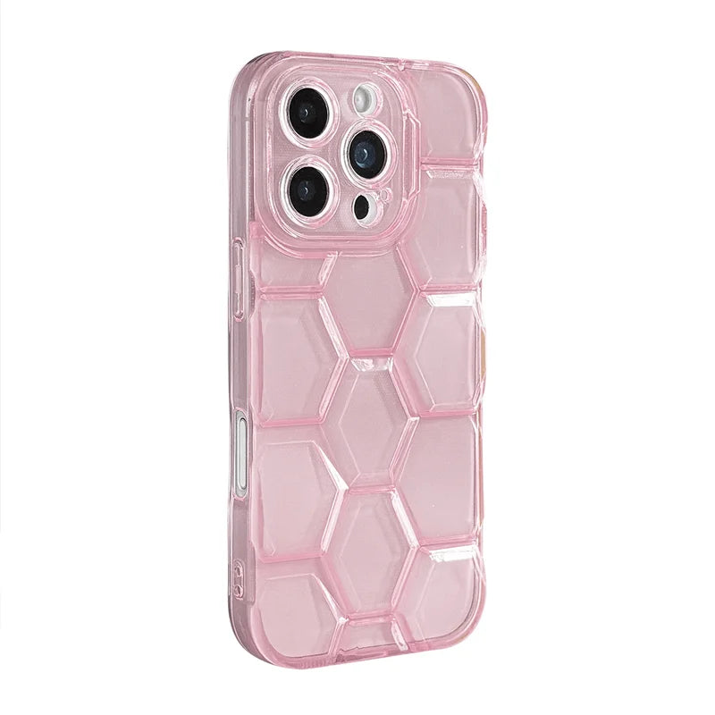 Hexagonal Texture Translucent Soft TPU Case for iPhone 16 Series