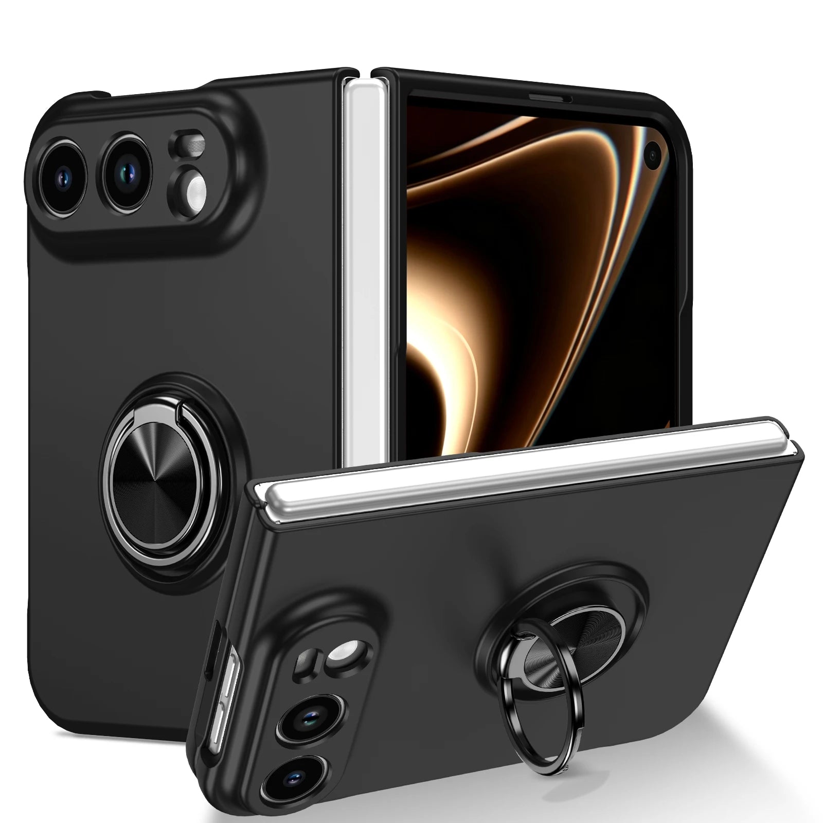 Hard Polycarbonate Case with Dual Rotating Ring Holders for iPhone Duo
