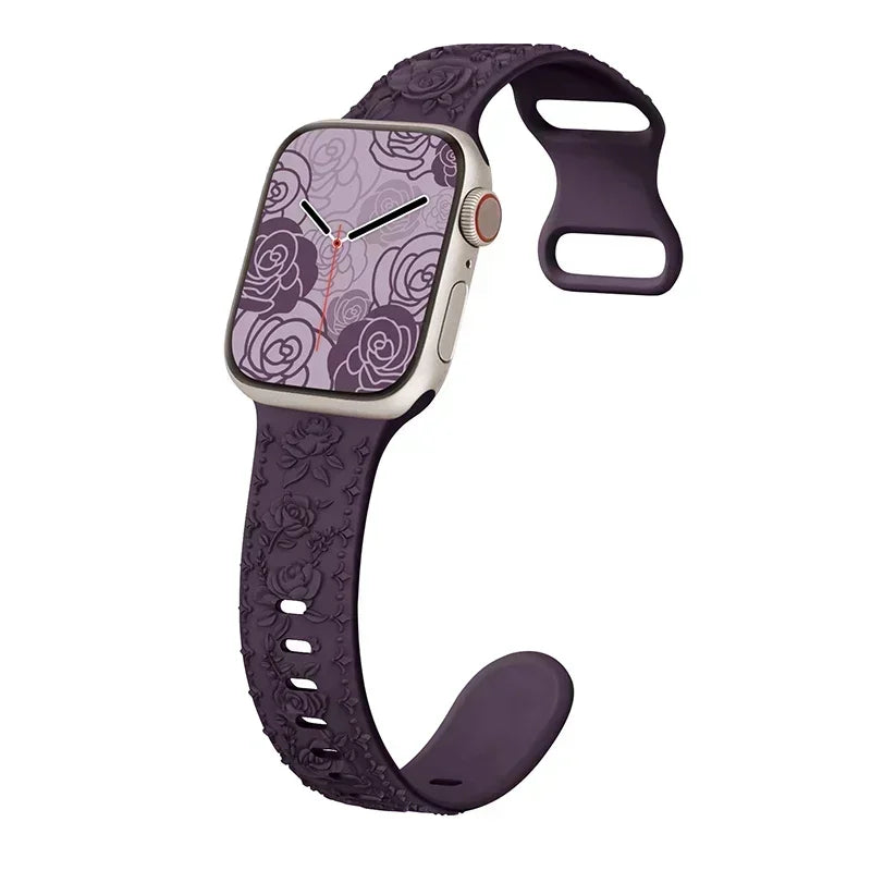 Floral Rose Engraved Bracelet Strap for Apple Watch
