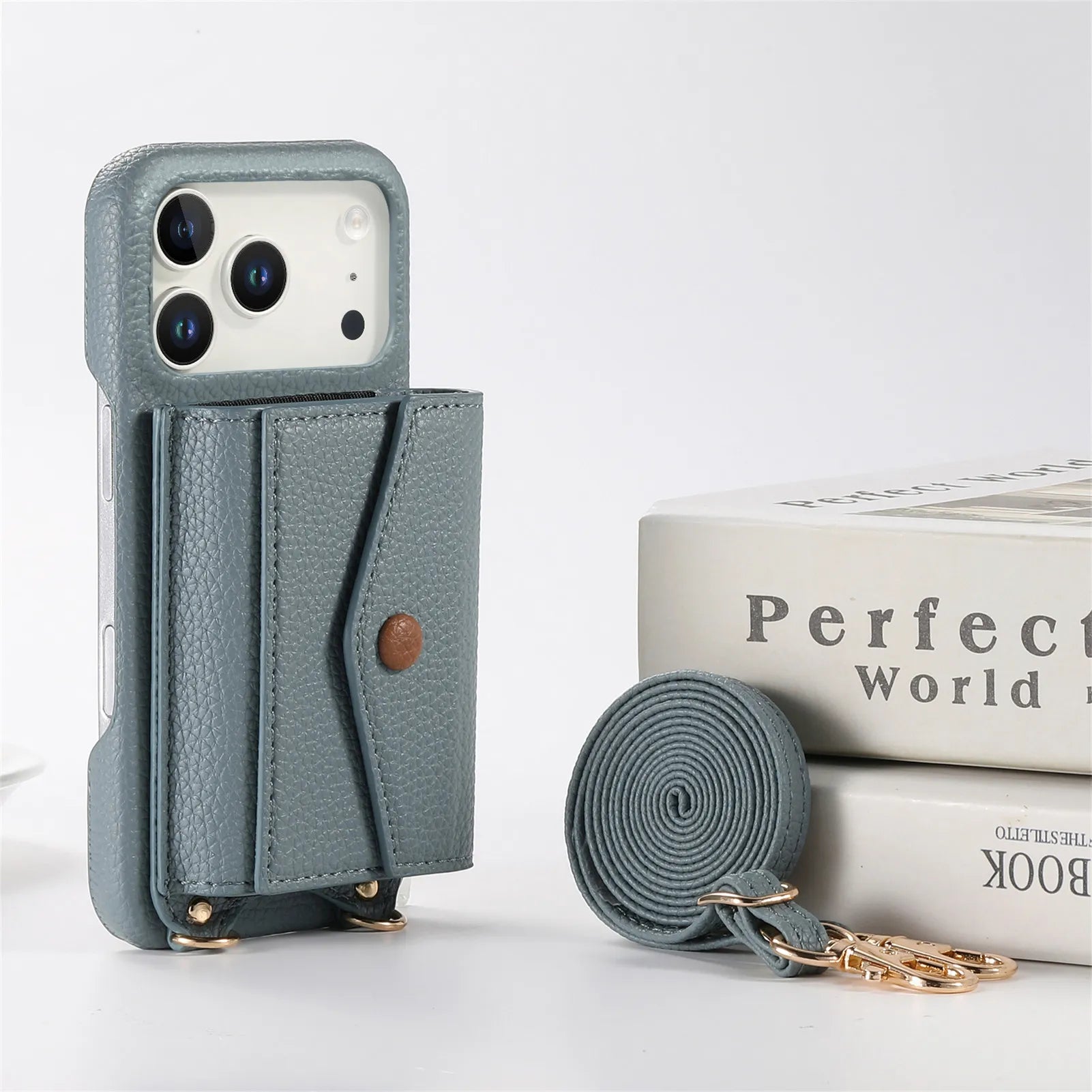 Premium Multi-Functional Leather Wallet Case with Built-In Makeup Mirror & Strap for iPhone 17 Series