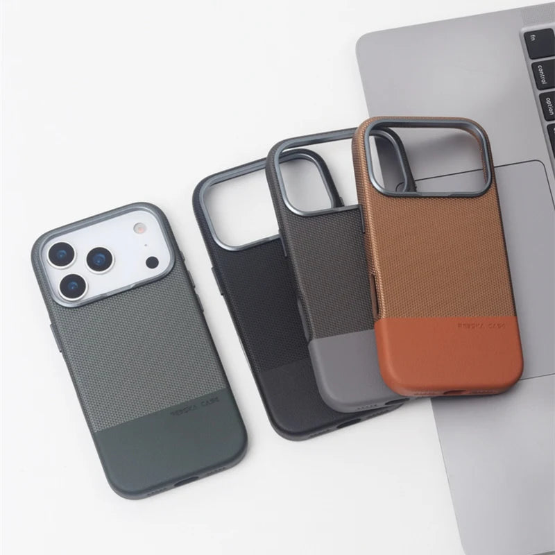Stylish Hit Color PU Leather MagSafe Case with Alloy Lens Frame for iPhone 17 Series