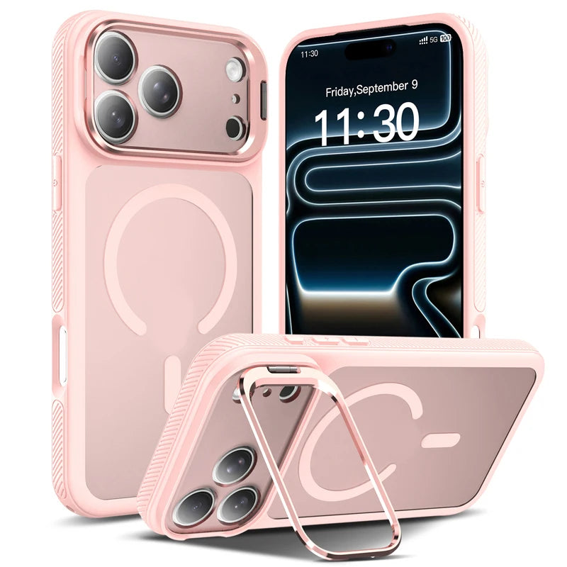 Translucent Shockproof Magnetic Kickstand Case with Embedded Ring Stand for iPhone 18 Series