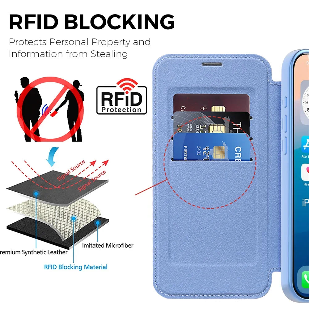 Premium Flip Leather MagSafe Case with Card Pocket for iPhone 17 Series