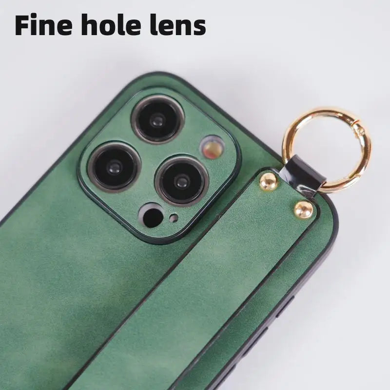 Sheepskin Leather Phone Case with Wrist Strap & Ring for iPhone 16 Series