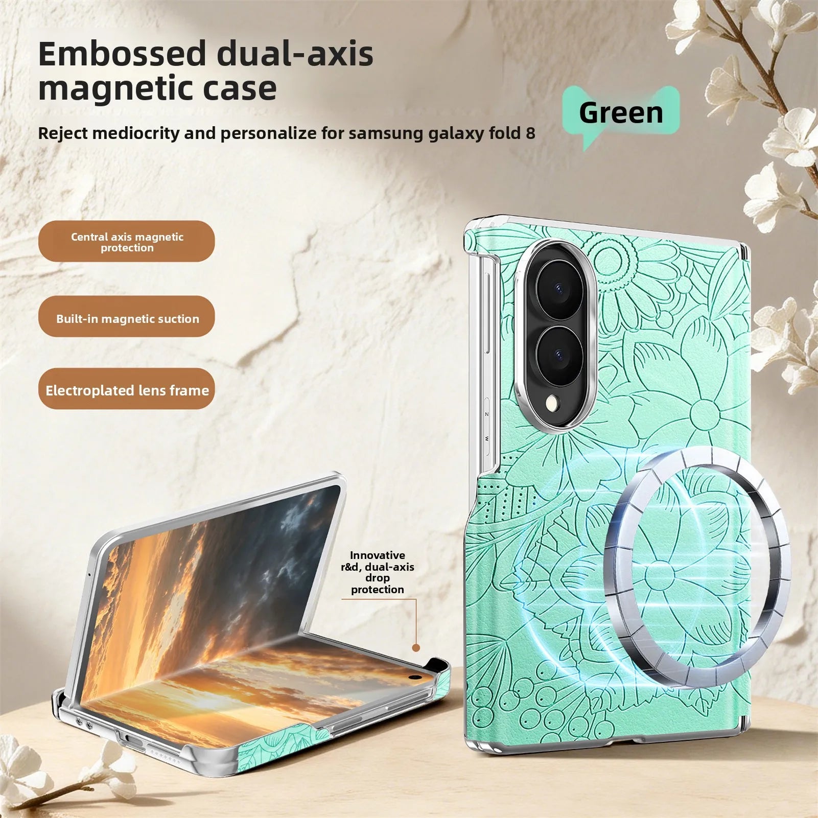 Luxury Magnetic Embossed Leather Case for Samsung Galaxy Z Fold 8