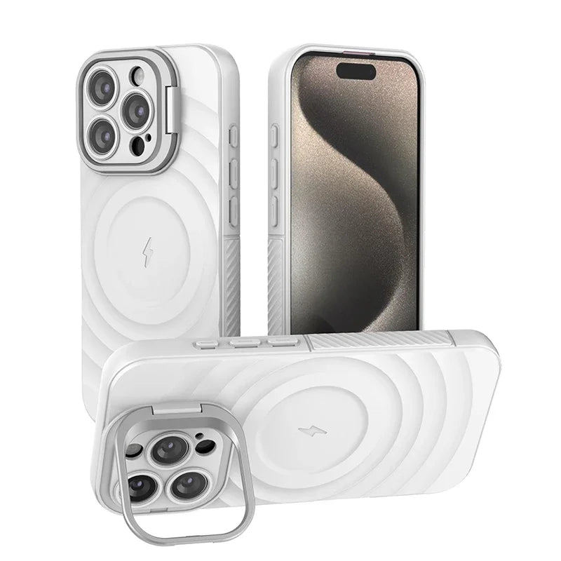 Matte Ripple Armor MagSafe Case with Foldable Stand for iPhone 16 Series