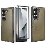 Samsung Galaxy Z Fold 6 Hard Shell Leather Case with Built-in Screen Protector