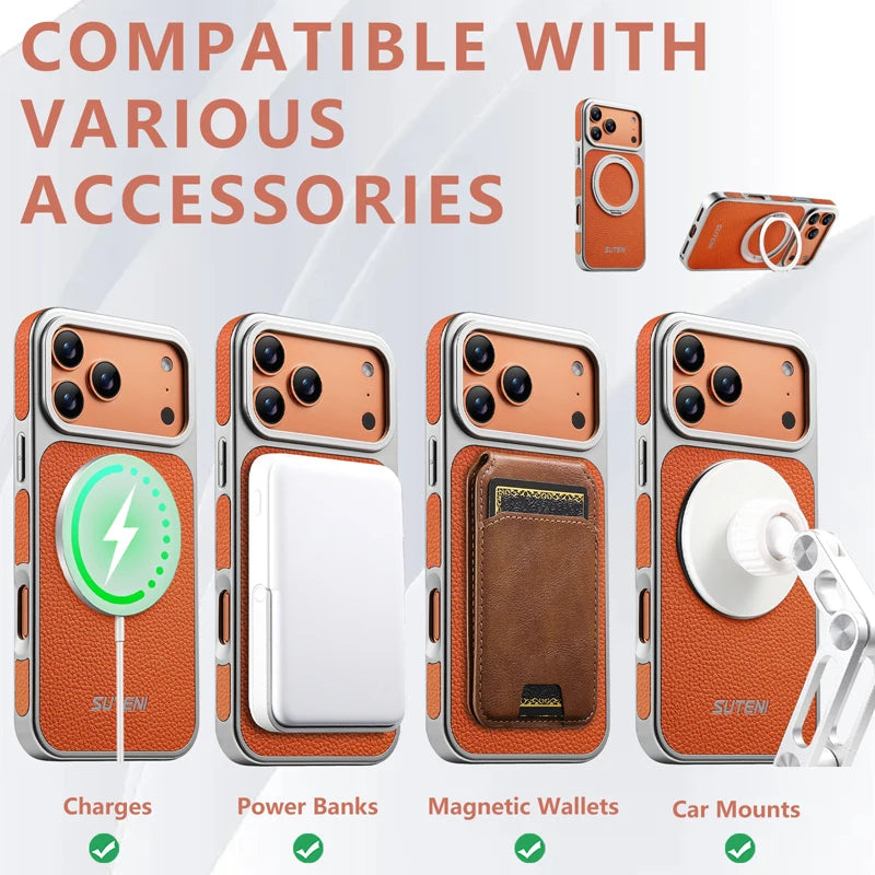 Textured Quilted MagSafe Case with 360° Rotatable Ring Stand for iPhone 17 Series