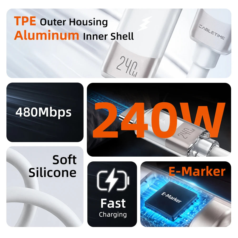 CABLETIME 240W USB-C Cable with E-Marker Chip