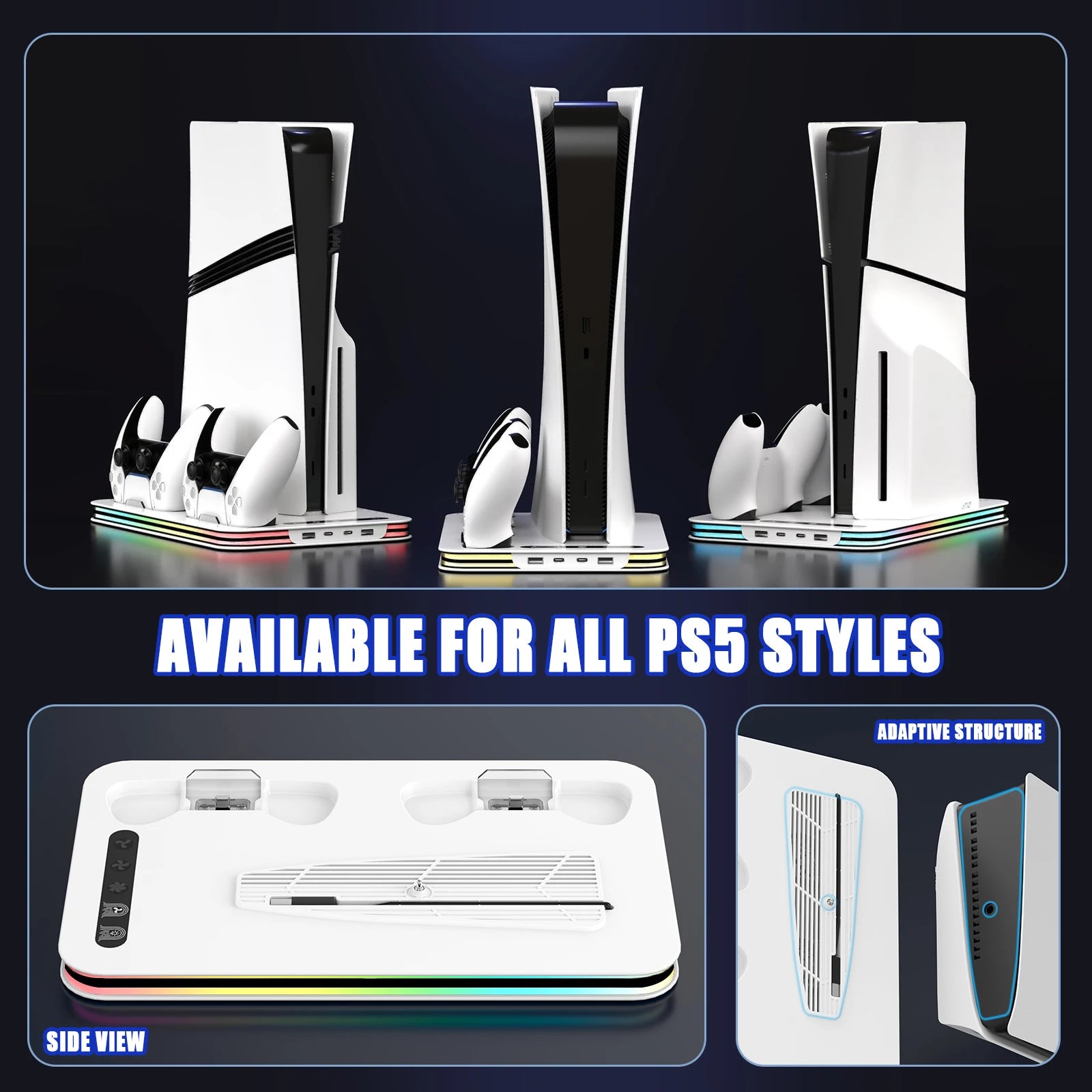 PlayStation 5 Cooling Stand with Dual Controller Charging and RGB Lights