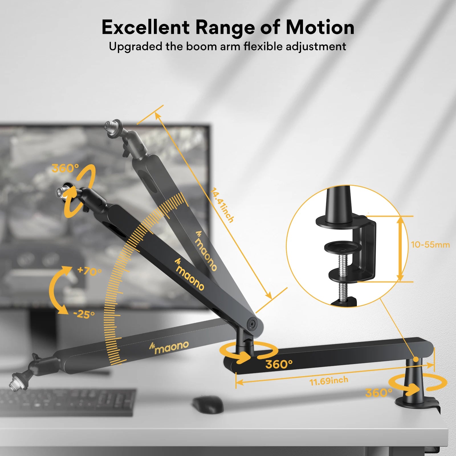 Maono BA92 Professional Adjustable Suspension Boom Scissor Microphone Arm Stand