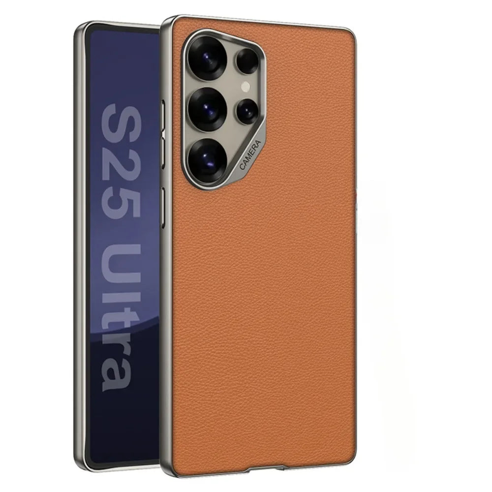 Shockproof Hard Shell Leather Case for Samsung Galaxy S25 Ultra