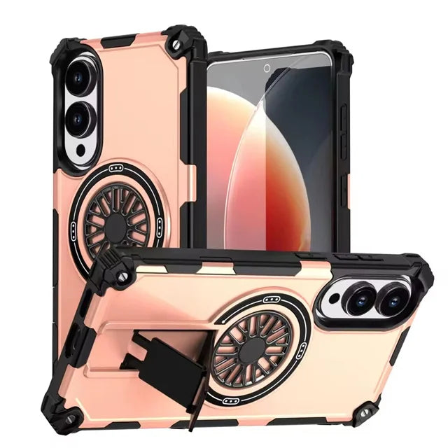 Shockproof Armor MagSafe Case with Invisible Fold Stand for Samsung Galaxy S25 Edge