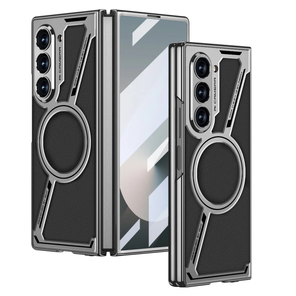 Premium Electroplated Leather Magnetic Case for Samsung Galaxy Z Fold 6