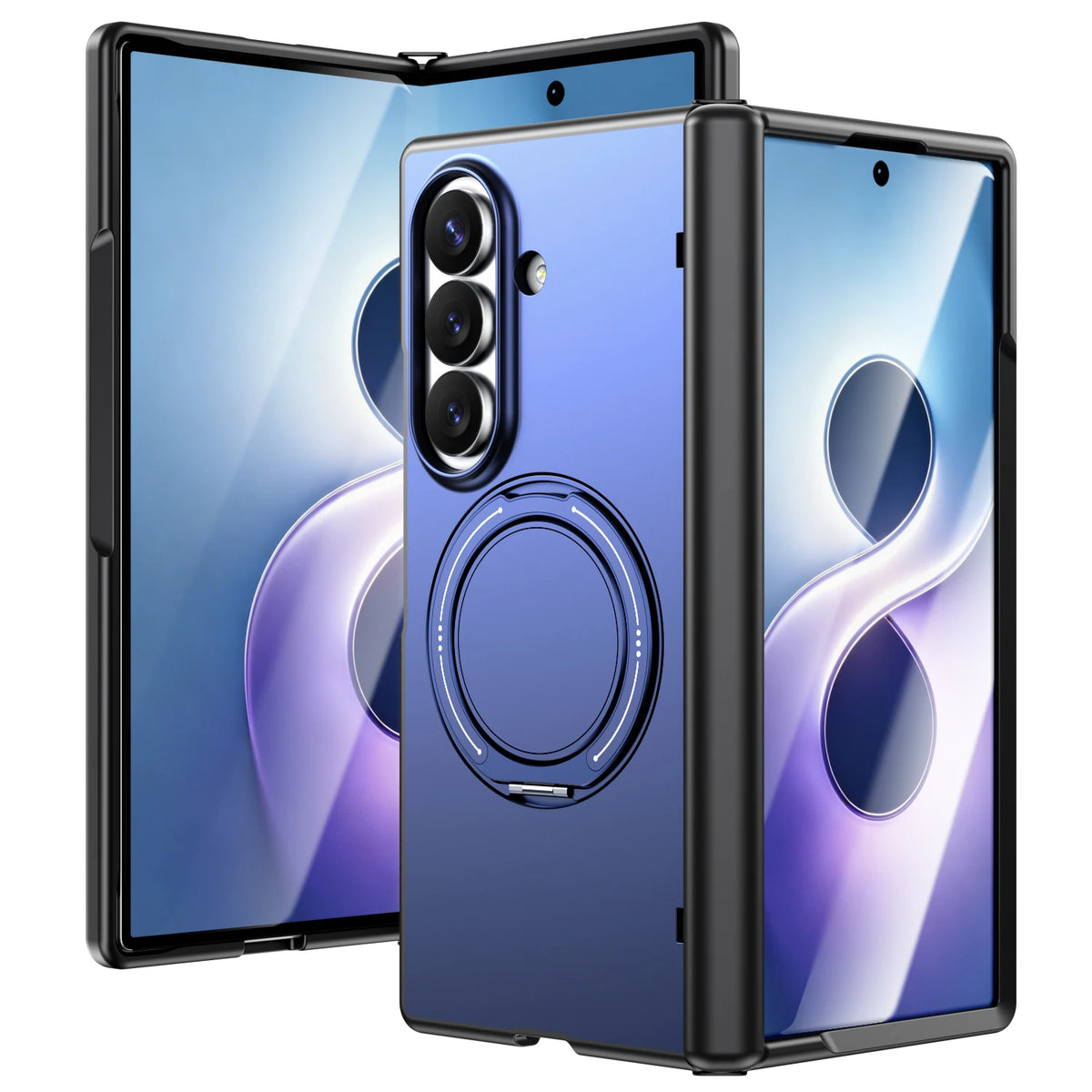 Shockproof TPU and Polycarbonate Case with 360° Rotating Magnetic Ring Stand for Samsung Galaxy Z Fold 7