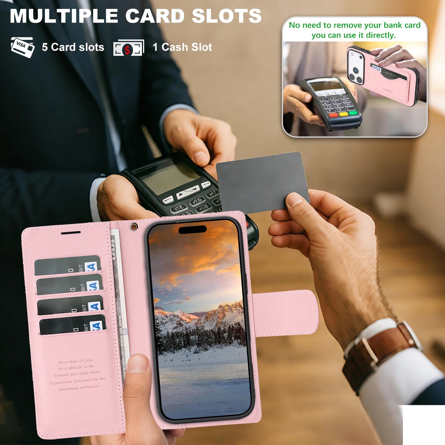 iPhone 17 Series Leather Flip Case with RFID Card Slots