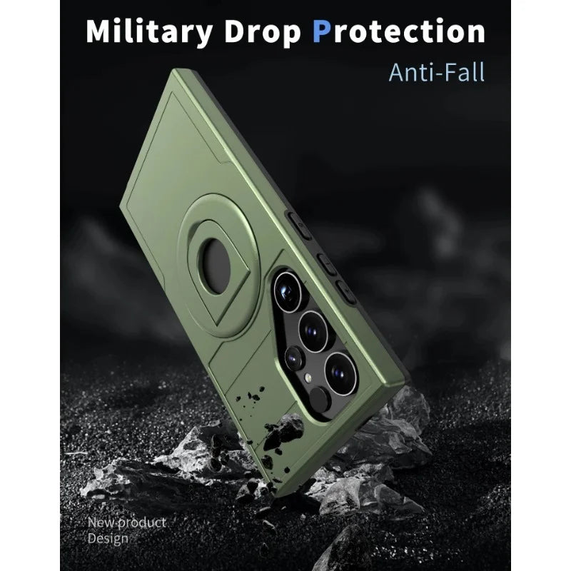 Shockproof Armor Phone Magnetic Case with Ring Kickstand for Galaxy S25 Series