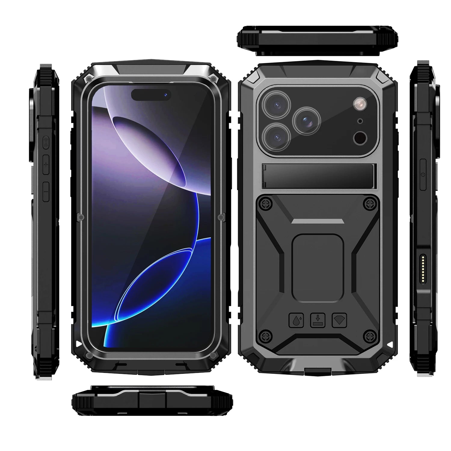 Military Grade 360 Protective Metal Case with Built-in Screen for iPhone 17 Series