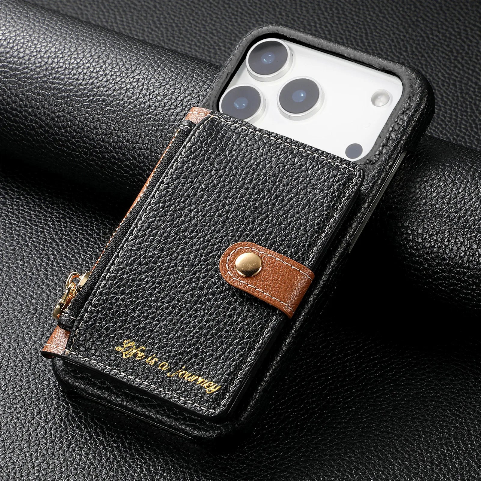 Retro Lychee Pattern Leather Wallet Case with Vertical Card Slot for iPhone 17 Series