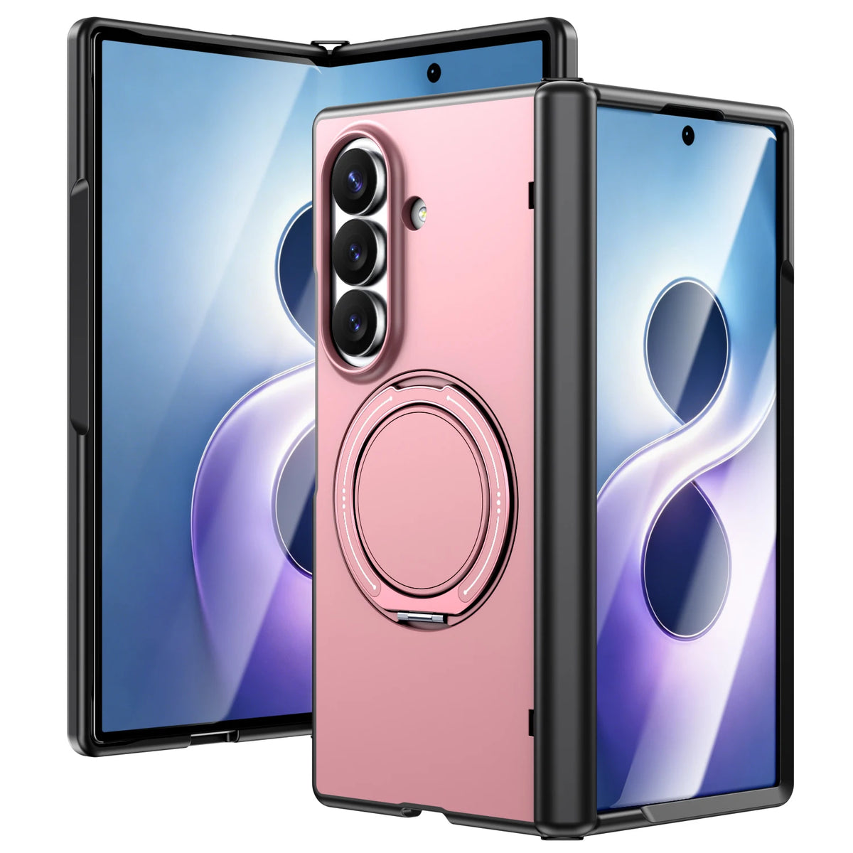 Shockproof TPU and Polycarbonate Case with 360° Rotating Magnetic Ring Stand for Samsung Galaxy Z Fold 7